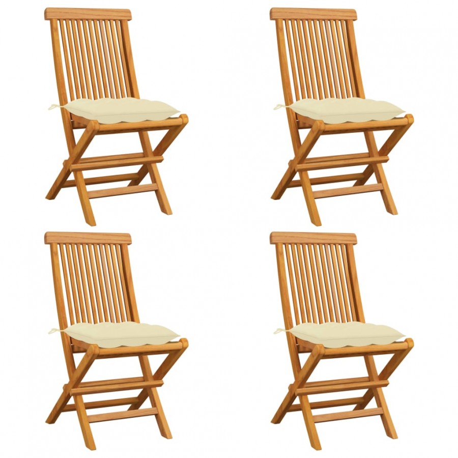 Chaises de jardin avec coussins blanc crème 4 pcs Teck massif