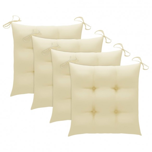 Chaises de jardin avec coussins blanc crème 4 pcs Teck massif