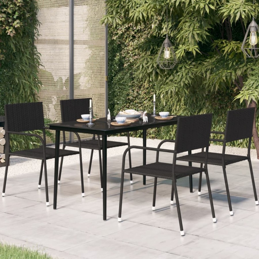 Table à dîner de jardin Noir 140x70x74 cm Acier et verre