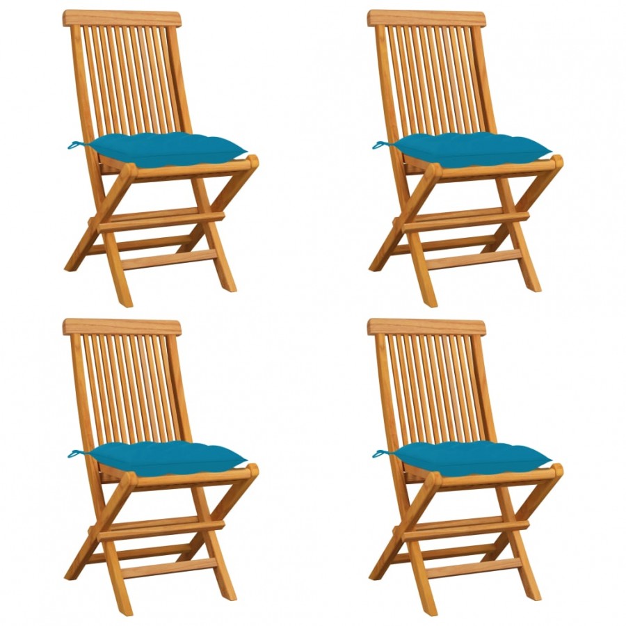 Chaises de jardin avec coussins bleu clair 4 pcs Teck massif