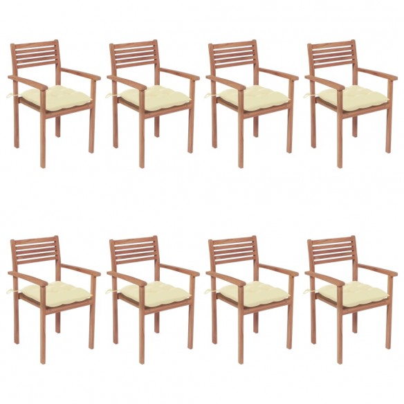 Chaises de jardin empilables avec coussins 8 pcs Teck solide