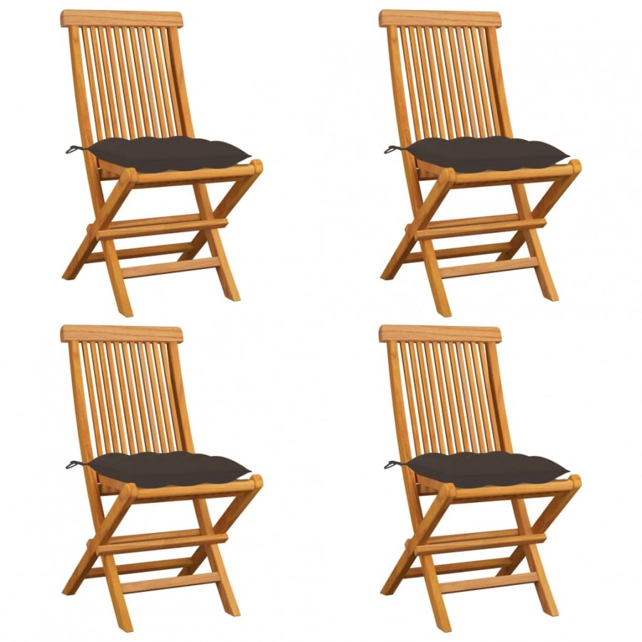 Chaises de jardin avec coussins taupe 4 pcs Bois de teck massif