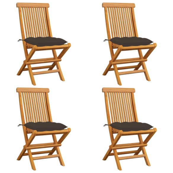 Chaises de jardin avec coussins taupe 4 pcs Bois de teck massif