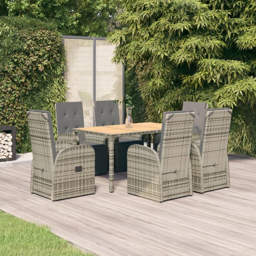 Ensemble à manger de jardin et coussins 7 pcs gris rotin