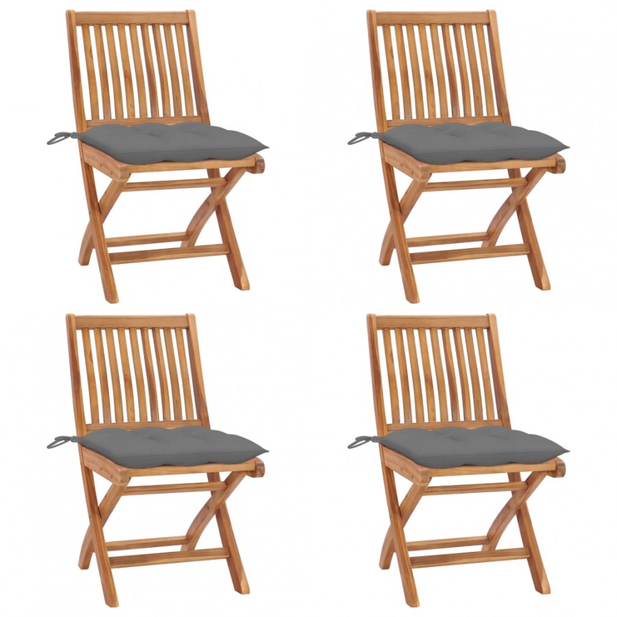 Chaises pliables de jardin avec coussins 4 pcs Teck solide