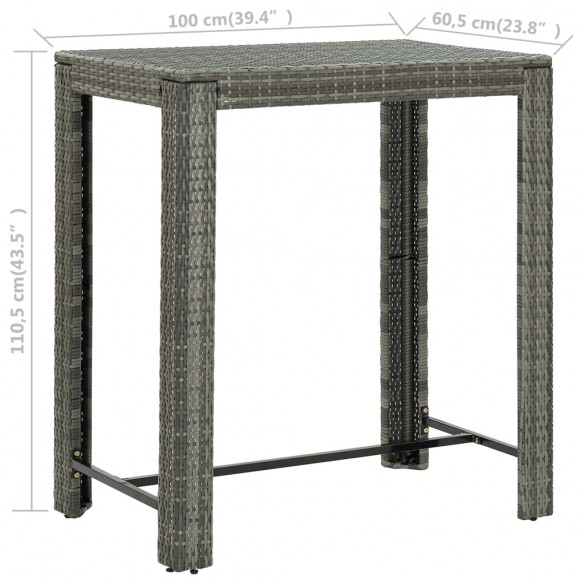 Table de bar de jardin Gris 100x60,5x110,5 cm Résine tressée