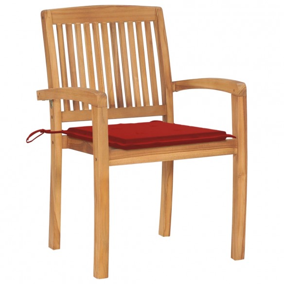 Chaises de jardin 2 pcs avec coussins rouge Bois de teck massif