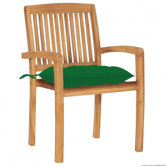 Chaises de jardin 2 pcs avec coussins vert Bois de teck massif