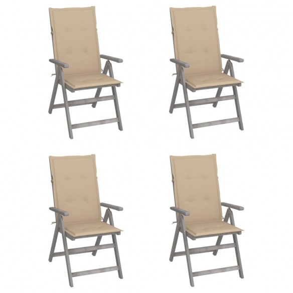 Chaises inclinables de jardin 4 pcs avec coussins Bois d'acacia