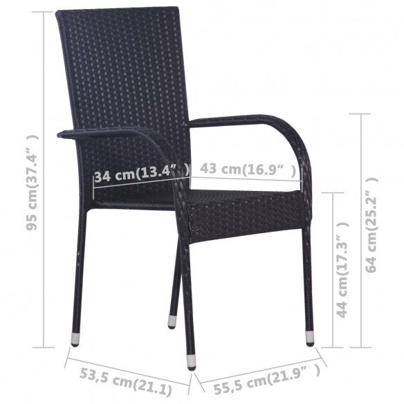 Chaises empilables d'extérieur 6 pcs Résine tressée Noir