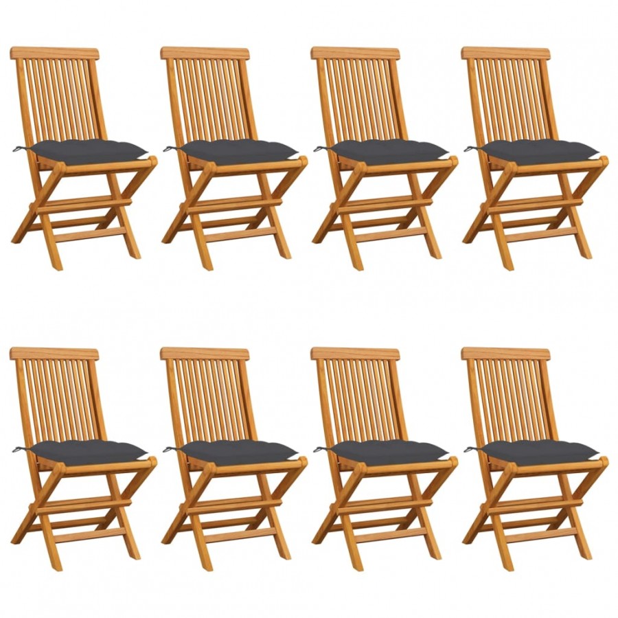 Chaises de jardin avec coussins anthracite 8 pcs Teck massif