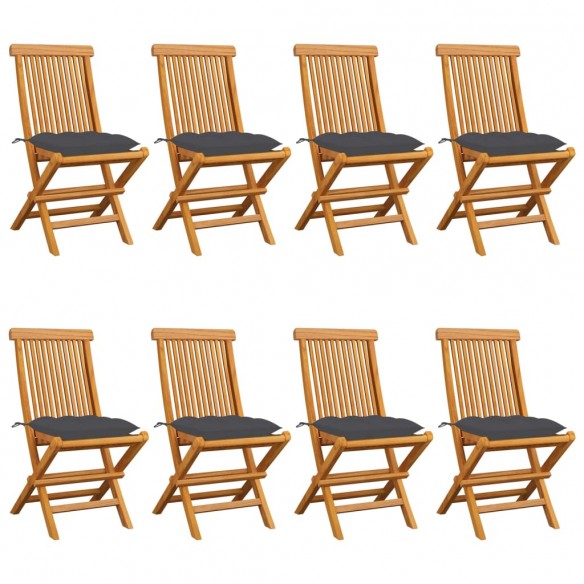 Chaises de jardin avec coussins anthracite 8 pcs Teck massif