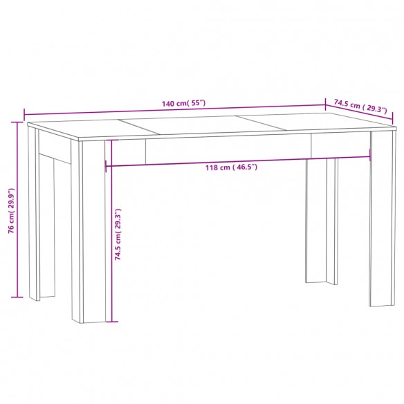 Table à dîner Sonoma gris 140x74,5x76 cm Bois d'ingénierie