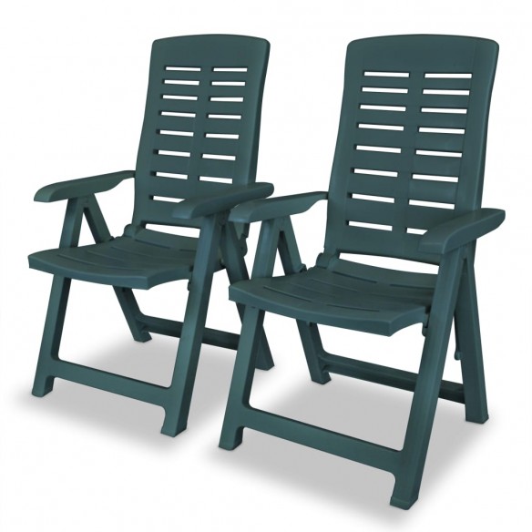 2 pcs Chaises inclinables de jardin Plastique Vert