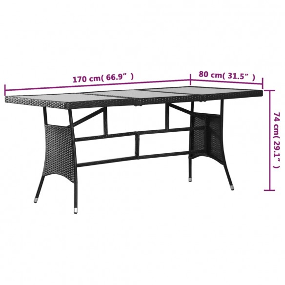 Table de jardin Noir 170x80x74 cm Résine tressée