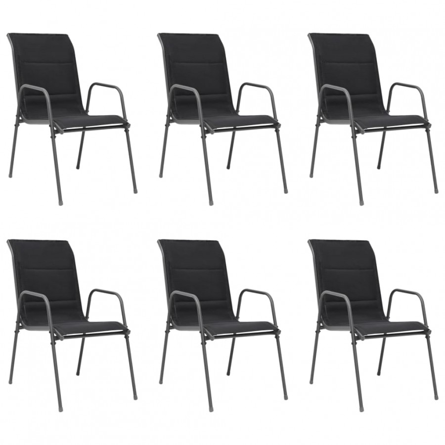 Chaises empilables de jardin 6 pcs Acier et textilène Noir