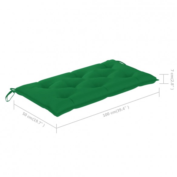 Banc de jardin avec coussin vert 112 cm Bois de teck massif