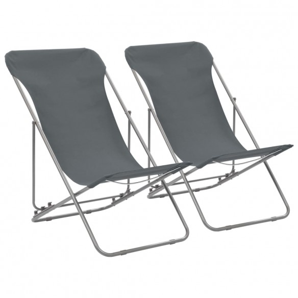 Chaises de plage pliables 2 pcs Acier et tissu oxford Gris