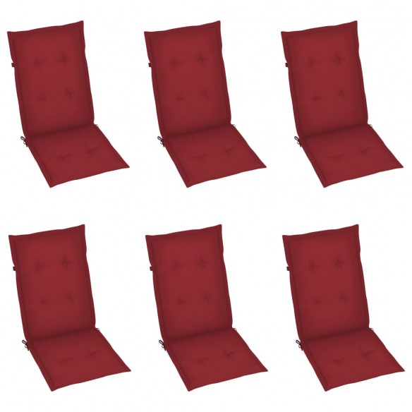 Chaises de jardin 6 pcs avec coussins bordeaux Bois de teck