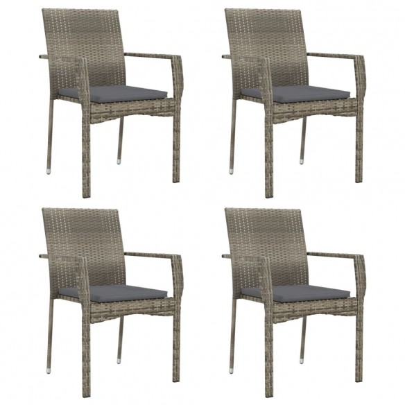 Chaises de jardin avec coussins 4 pcs Résine tressée Gris