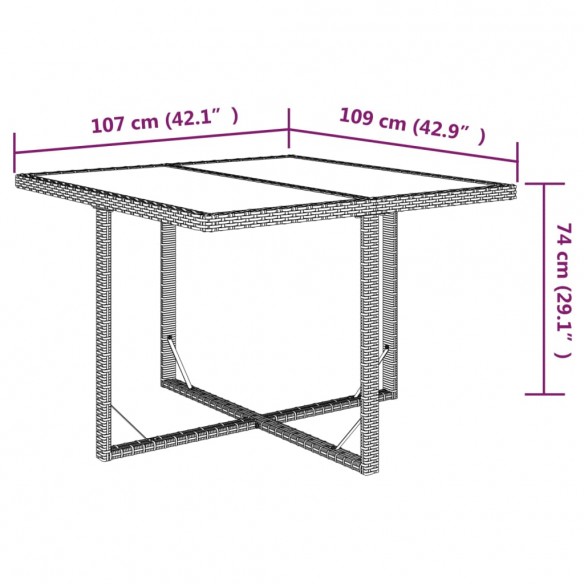 Table de jardin Marron 109x107x74 cm Résine tressée et verre