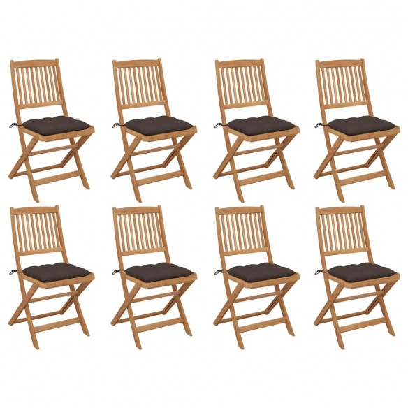 Chaises pliables d'extérieur avec coussins 8 pcs Bois d'acacia