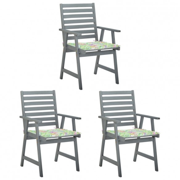 Chaises à dîner d'extérieur 3 pcs avec coussins Acacia massif