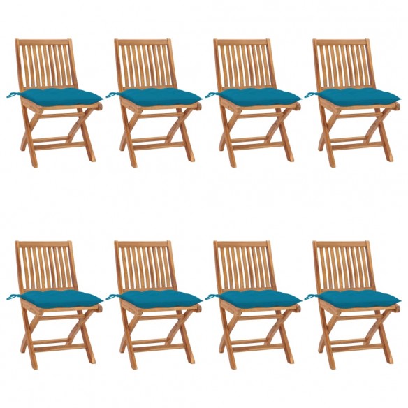 Chaises pliables de jardin avec coussins 8 pcs Teck solide