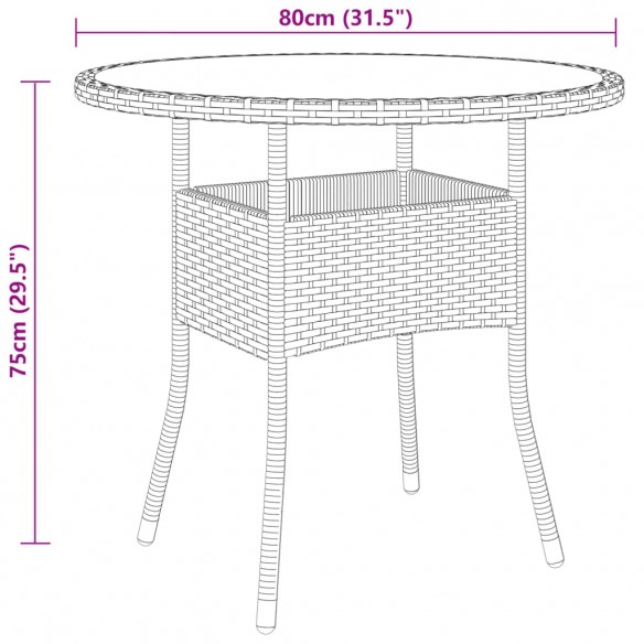 Table de jardin Ø80x75 cm Verre trempé/résine tressée Gris