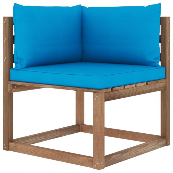 Canapé d'angle palette de jardin avec coussins bleu clair