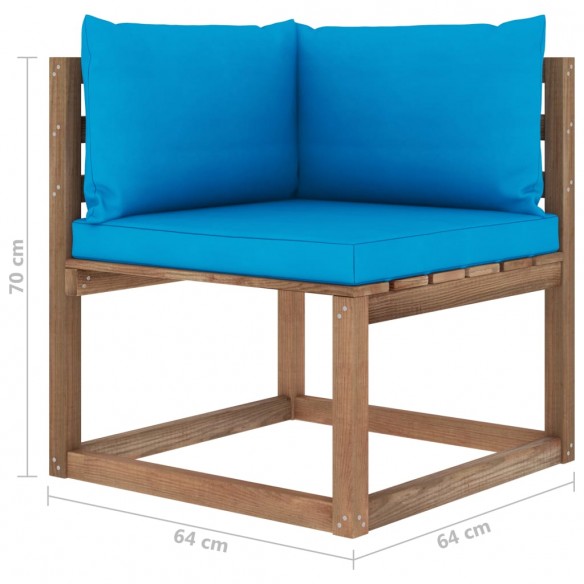 Canapé d'angle palette de jardin avec coussins bleu clair