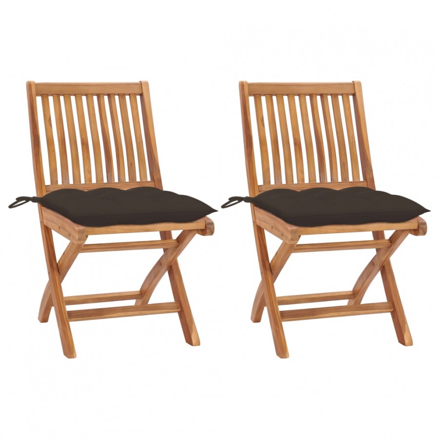 Chaises de jardin 2 pcs avec coussins taupe Bois de teck massif