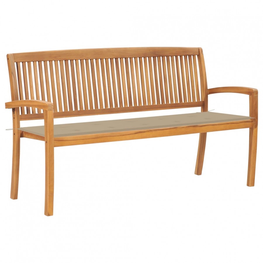 Banc de jardin empilable et coussin 159 cm Bois de teck massif