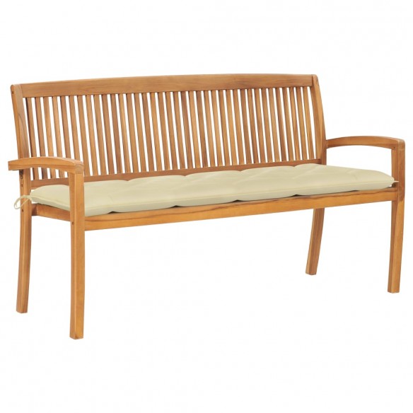 Banc de jardin empilable et coussin 159 cm Bois de teck massif