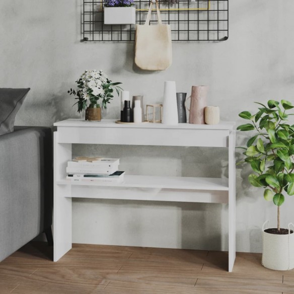 Table console Blanc brillant 102x30x80 cm Aggloméré