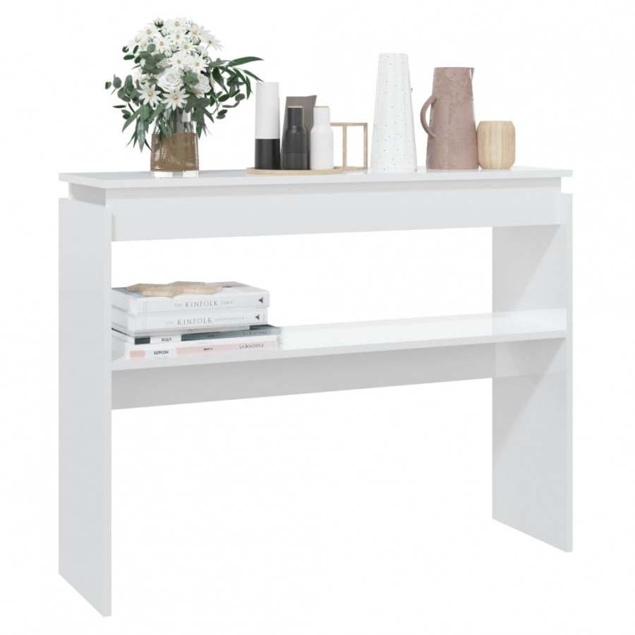 Table console Blanc brillant 102x30x80 cm Aggloméré