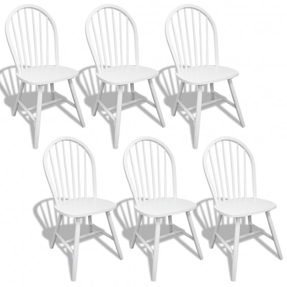 Chaises à manger lot de 6 blanc bois d'hévéa solide