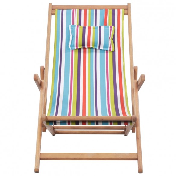 Chaise pliable de plage Tissu et cadre en bois Multicolore