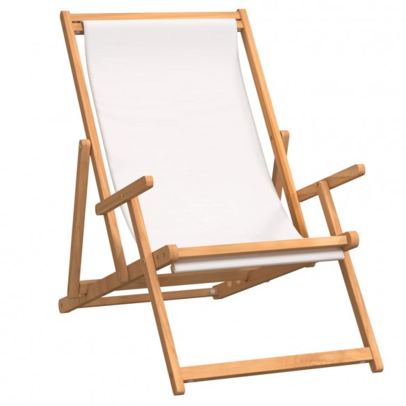 Chaise de plage pliable Bois de teck solide Crème