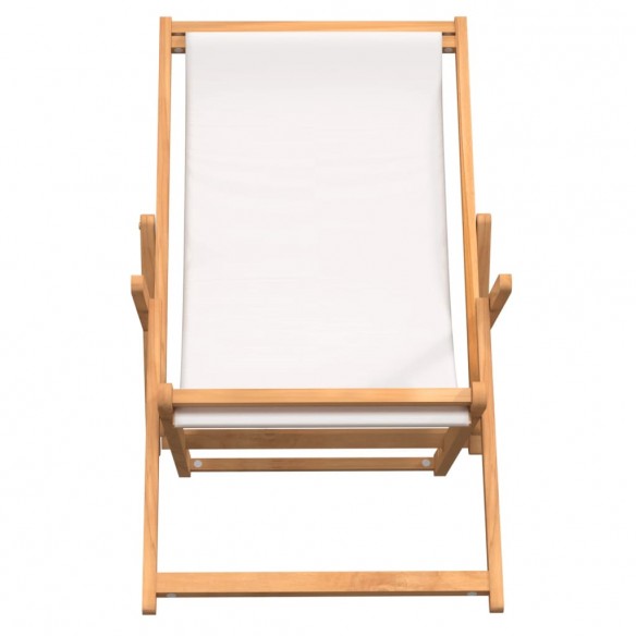 Chaise de plage pliable Bois de teck solide Crème