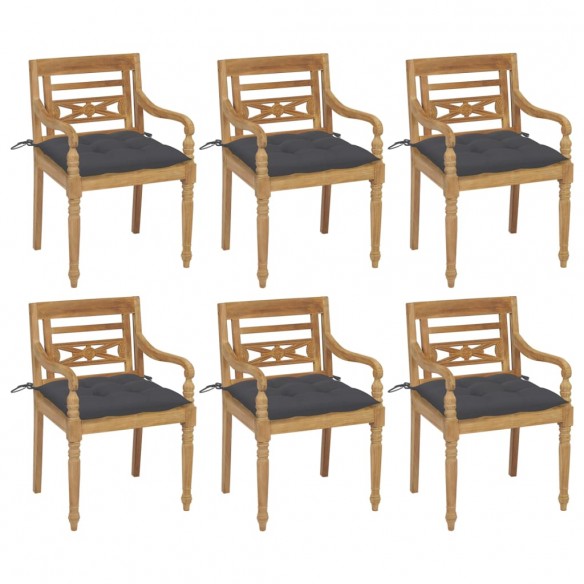 Chaises Batavia avec coussins 6 pcs Bois de teck solide