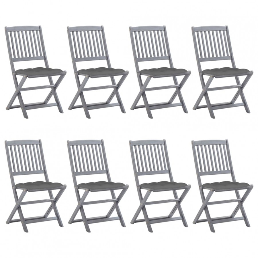 Chaises pliables d'extérieur 8 pcs avec coussins Bois d'acacia