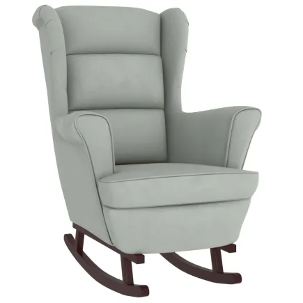 Fauteuil à bascule et pieds en bois d'hévéa Gris clair Velours 2