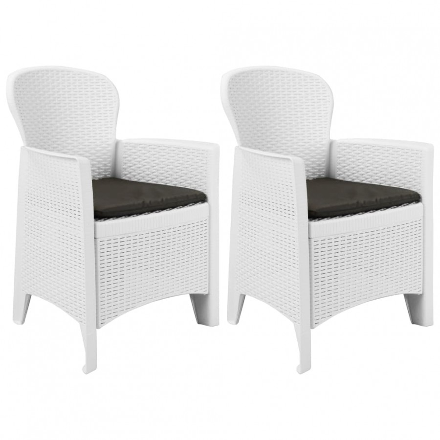 Chaise de jardin 2 pcs et coussin Blanc Plastique Aspect rotin