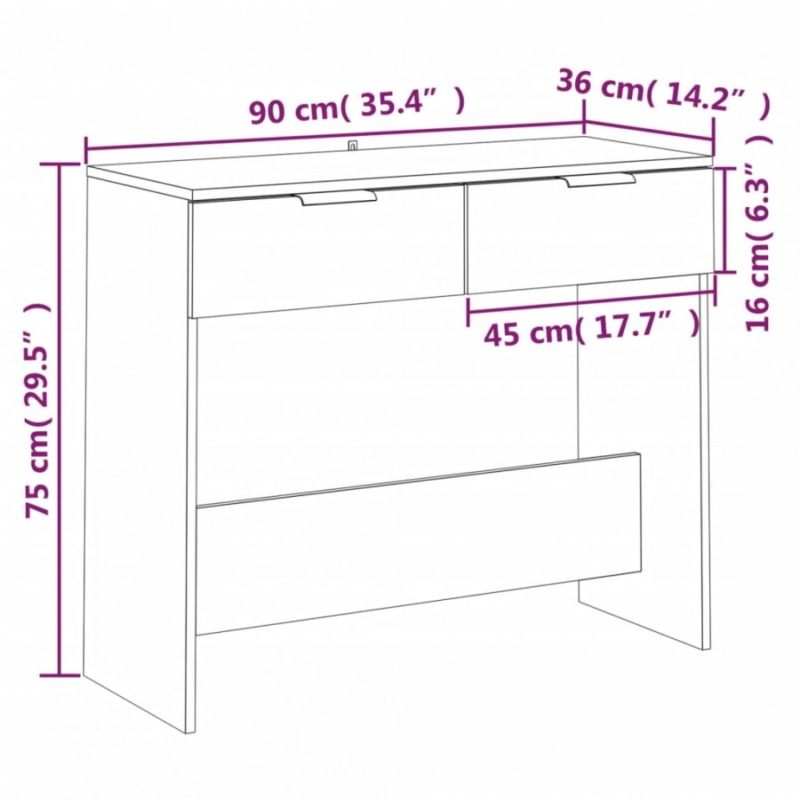Table console Sonoma gris 90x36x75 cm 