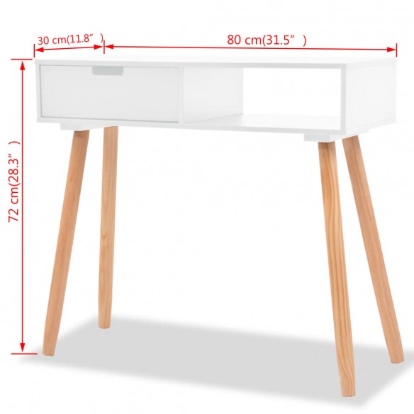 Table console Bois de pin massif 80 x 30 x 72 cm Blanc