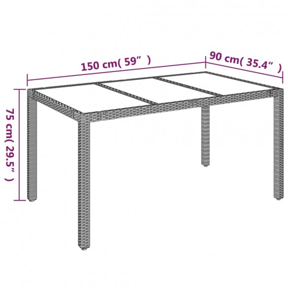 Table de jardin dessus en verre Noir 150x90x75cm Résine tressée