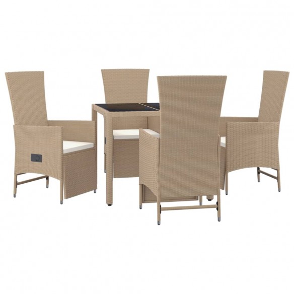 Ensemble à manger de jardin avec coussins 5pcs Beige poly rotin