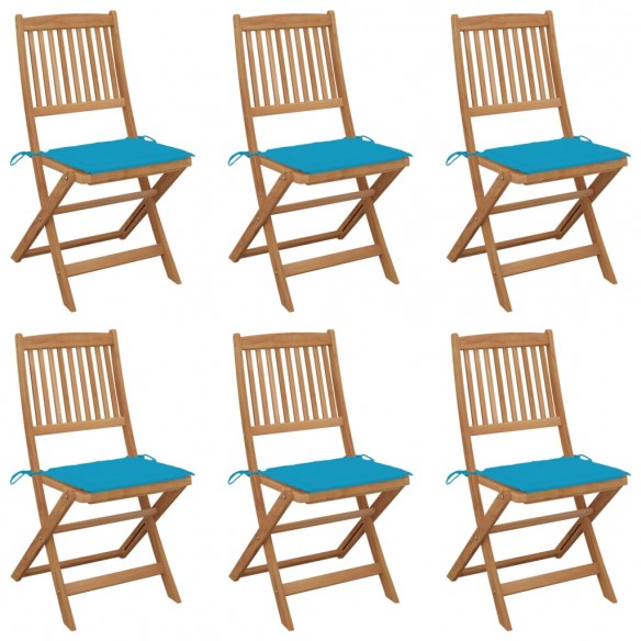 Chaises pliables de jardin 6 pcs avec coussins Bois d'acacia