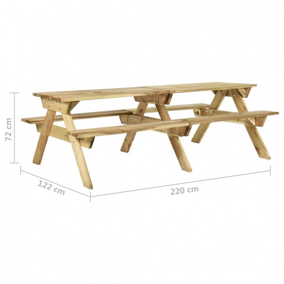 Table de pique-nique et bancs 220x122x72cm Bois de pin imprégné